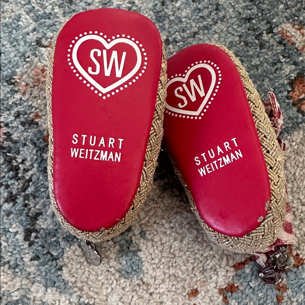 Stuart Weitzman Red and Cream Striped Baby Shoes